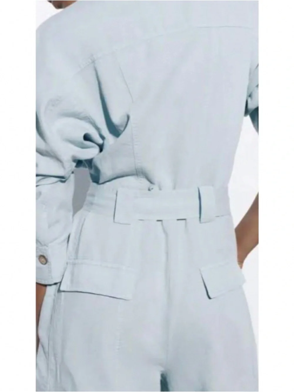 ZARA WIDE LINEN BLEND CARGO JUMPSUIT